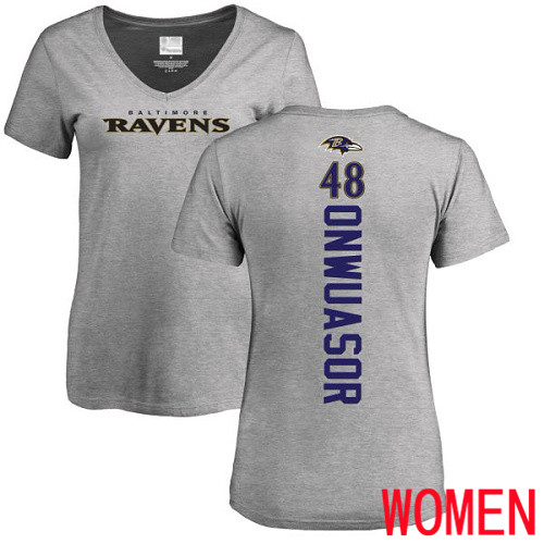 Baltimore Ravens Ash Women Patrick Onwuasor Backer V-Neck NFL Football #48 T Shirt->nfl t-shirts->Sports Accessory